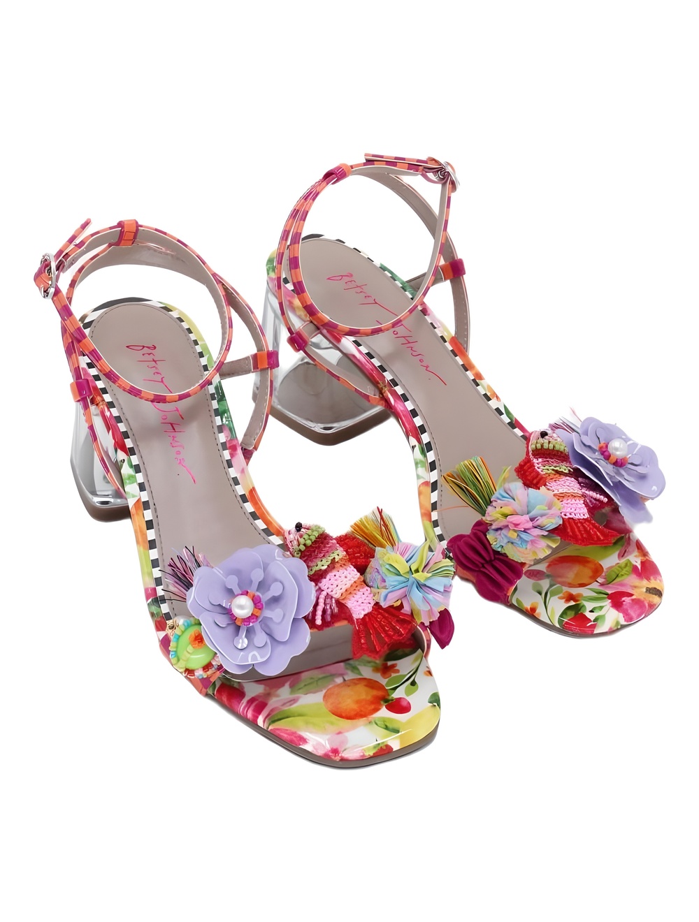Betsey Johnson Merrily Floral Block Heel Sandals Bright Multi Size 7M